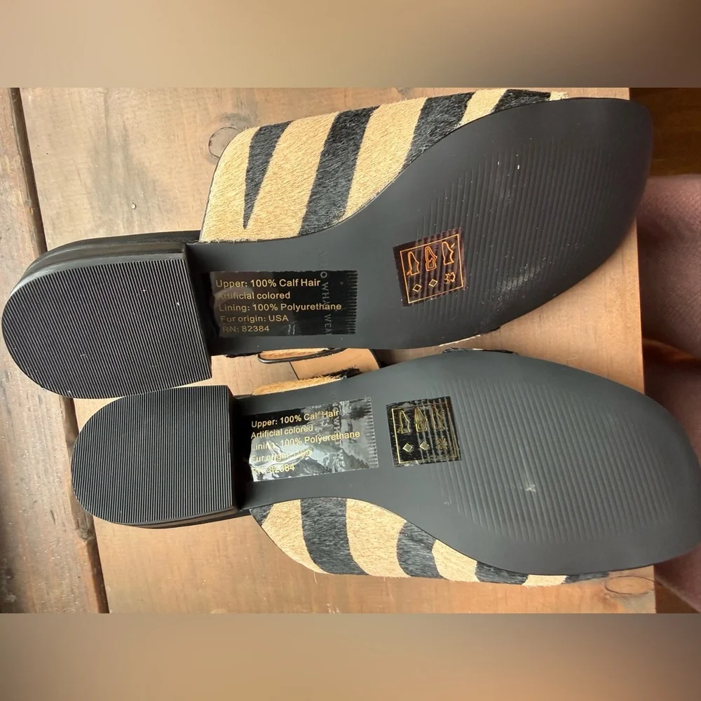 Who What Wear Black and Tan Zebra-Stripe Slide Sandals - Picture 5 of 7